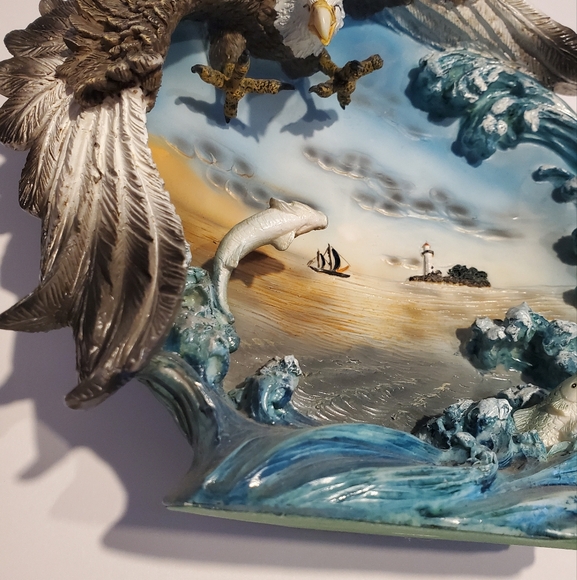 American Bald Eagle w/Fish Lighthouse Sailboat 3D Figurine Statue Vintage 90s - Picture 6 of 11